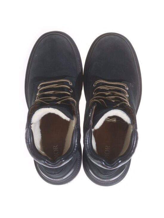 Dior Oblique Embossed Leather Lace Up Work Short Boots Black